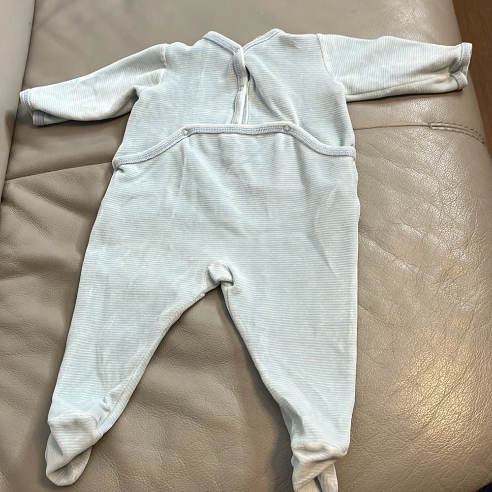 Petit Bateau Baby Velour Striped Footie One Piece Footed Pajama Baby 6M